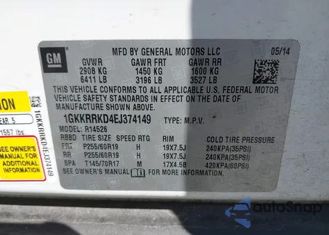 2014 GMC Acadia Slt-1 z USA, uszkodzony, nr VIN 1GKKRRKD4EJ374149